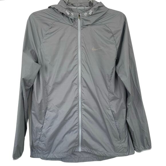 Nike Women Activewear Gray Running Hoodie Full Zip Lightweight Jacket Medium - Picture 1 of 8